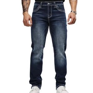 HME Men Dark Wash Straight Leg Jeans with Stitched Pockets Size 30‎